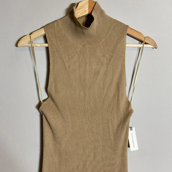 NWT Anthropologie Mock Neck Midi Dress Women's Small Cedar Tan Sleeveless Knit - Picture 9 of 16